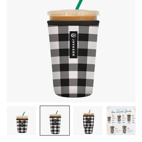 Javasok Sok It black and white plaid cup cozy size small 20oz and medium 22-28oz - Picture 1 of 6